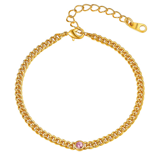 Gold Chain Birthstone Cuban Link Anklet For Women