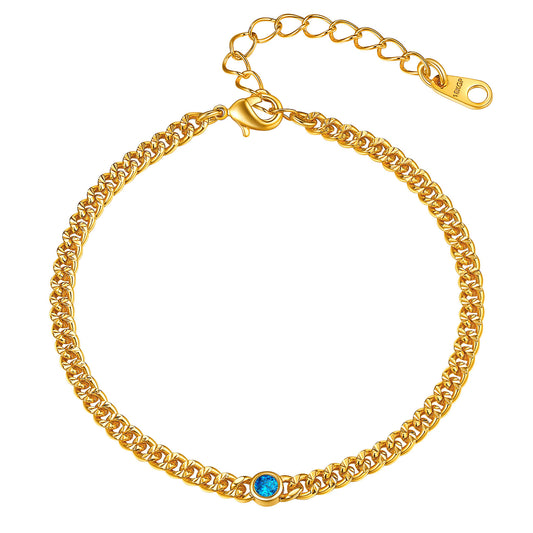 Gold Chain Birthstone Cuban Link Anklet For Women