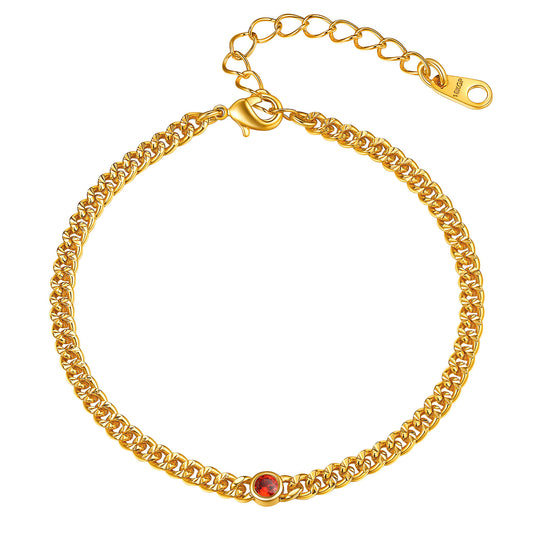 Gold Chain Birthstone Cuban Link Anklet For Women
