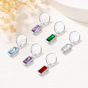 Sterling Silver Square Birthstone Dangle Hoop Earrings