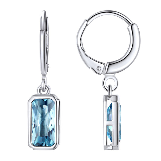 Boucles d'oreilles créoles pendantes en argent sterling avec pierre de naissance carrée