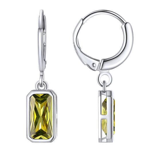 Sterling Silver Square Birthstone Dangle Hoop Earrings