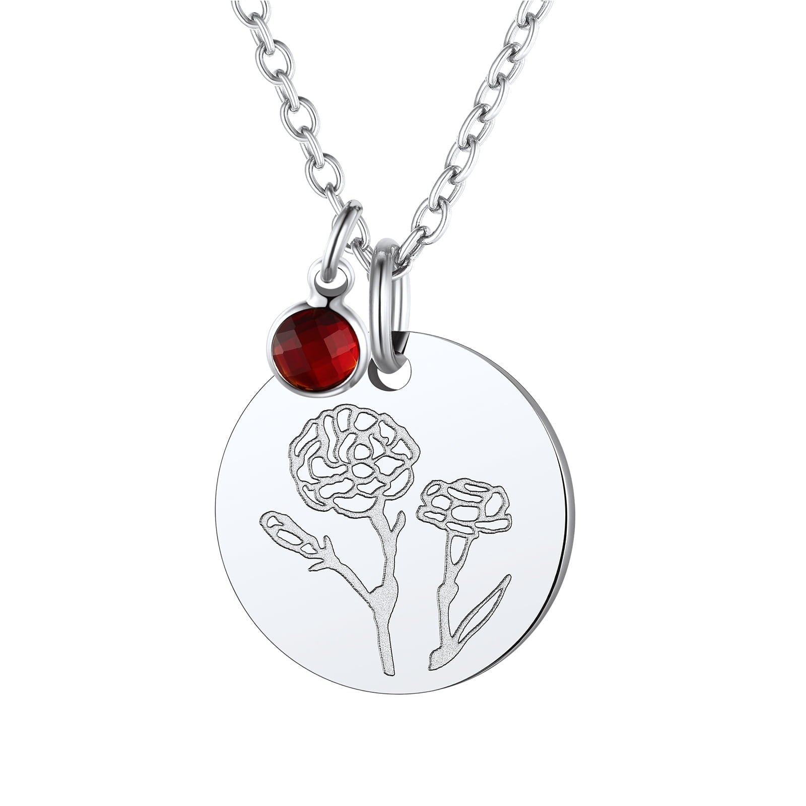 Personalized Birth Flower Birthstone Coin Necklace