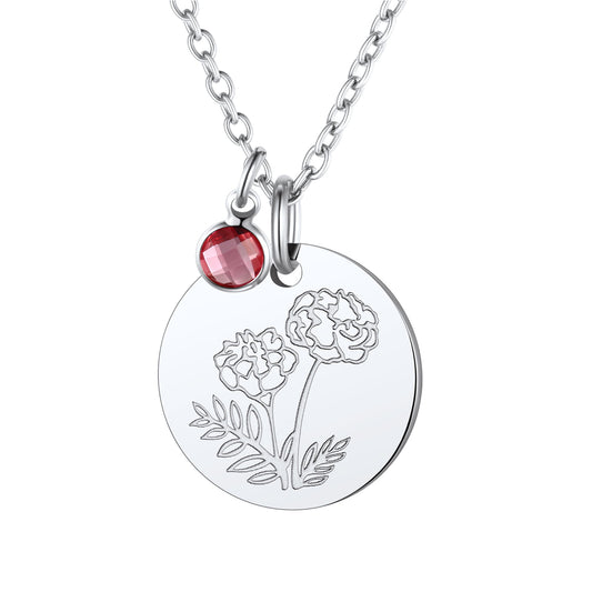 Personalized Birth Flower Birthstone Coin Necklace