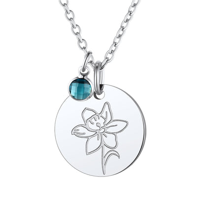 Personalized Birth Flower Birthstone Coin Necklace