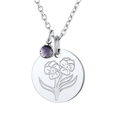 Personalized Birth Flower Birthstone Coin Necklace