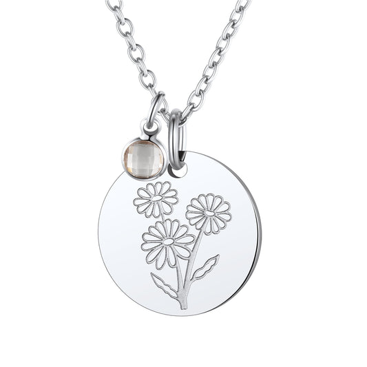 Personalized Birth Flower Birthstone Coin Necklace