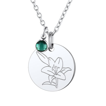 Personalized Birth Flower Birthstone Coin Necklace