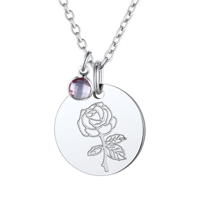 Personalized Birth Flower Birthstone Coin Necklace