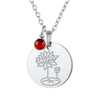 Personalized Birth Flower Birthstone Coin Necklace