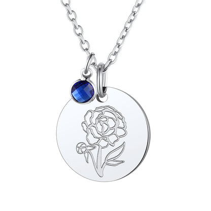 Personalized Birth Flower Birthstone Coin Necklace