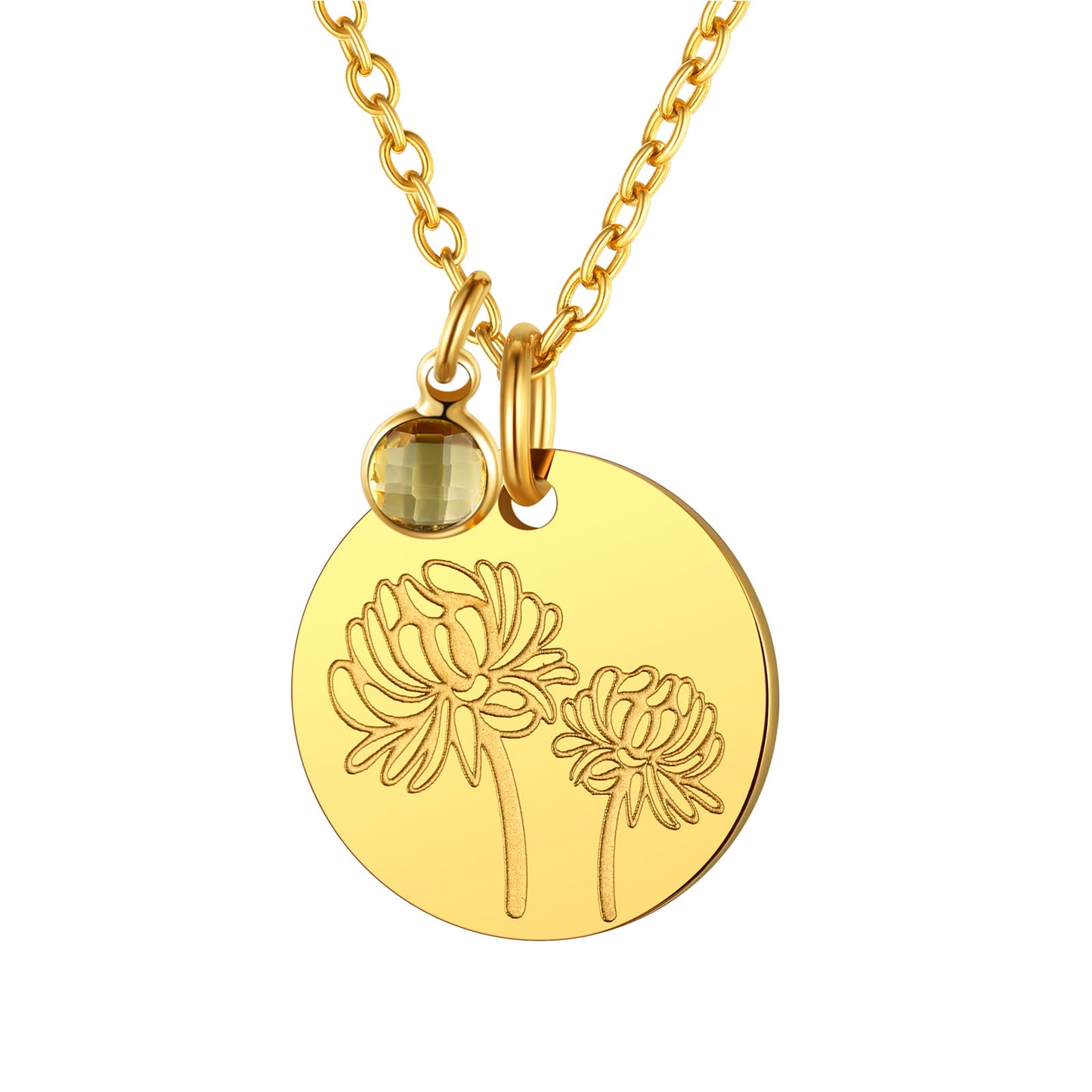 Personalized Birth Flower Birthstone Coin Necklace
