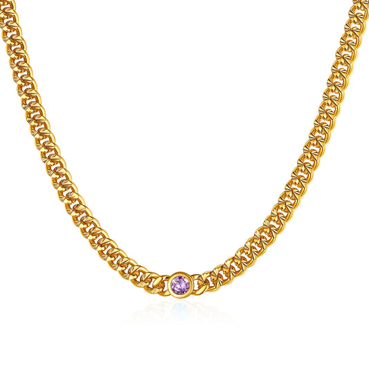 Gold Cuban Link Chocker Birthstone Necklace For Women