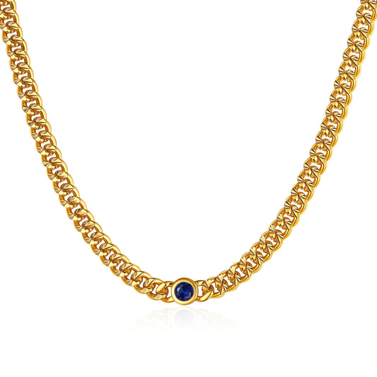 Gold Cuban Link Chocker Birthstone Necklace For Women
