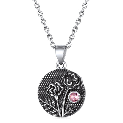 Sterling Silver Birth Flower Necklace With Birthstone