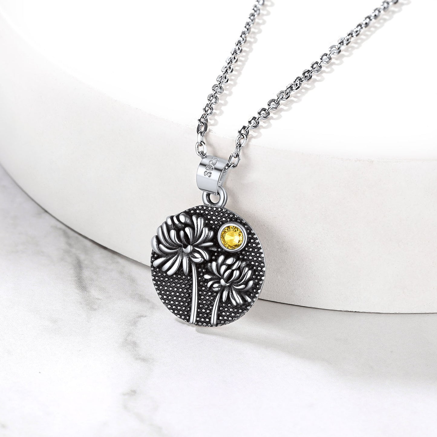 Sterling Silver Birth Flower Necklace With Birthstone