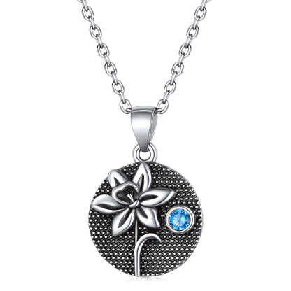 Sterling Silver Birth Flower Necklace With Birthstone