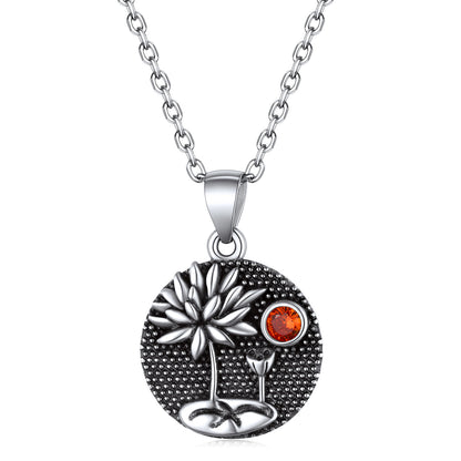 Sterling Silver Birth Flower Necklace With Birthstone