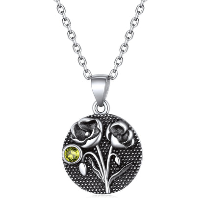 Sterling Silver Birth Flower Necklace With Birthstone