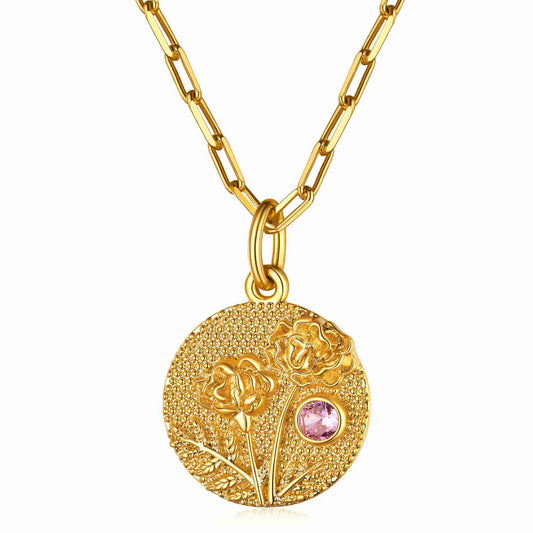 Collar personalizado con flor de nacimiento y piedra de nacimiento para mujer