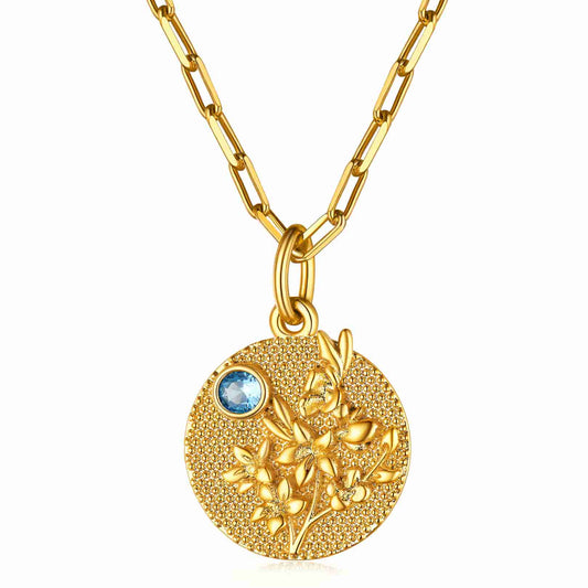 Collier de pierre de naissance personnalisé avec fleur de naissance pour femme