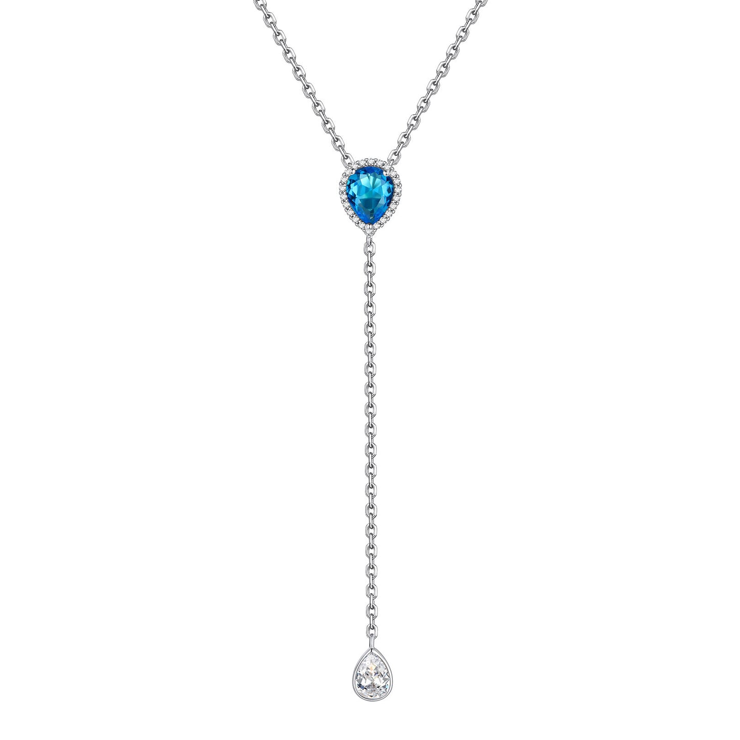 Sterling Silver Birthstone Pear Drop Y-Shaped Necklace For Women