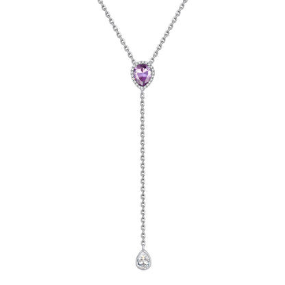 Sterling Silver Birthstone Pear Drop Y-Shaped Necklace For Women