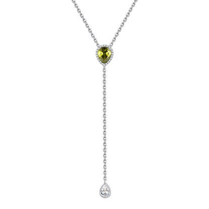 Sterling Silver Birthstone Pear Drop Y-Shaped Necklace For Women