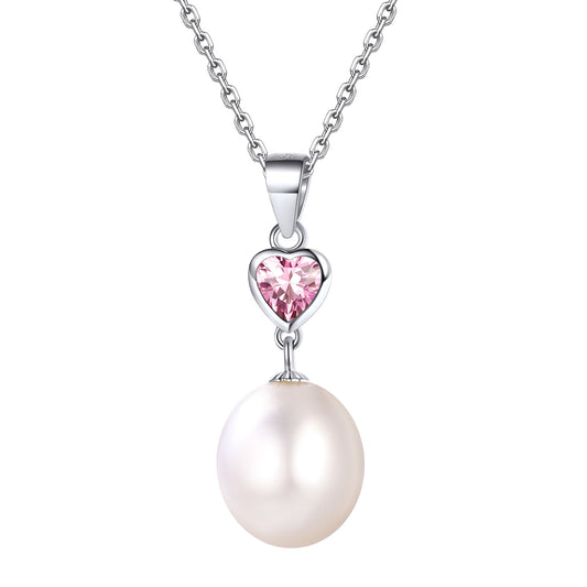 Sterling Silver Heart Birthstone Pearl Pendant Necklace