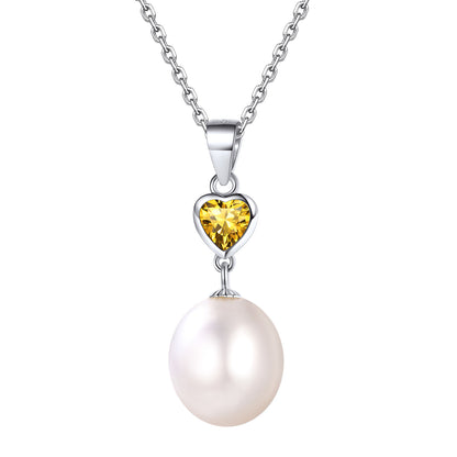 Sterling Silver Heart Pearl Birthstone Pendant Necklace