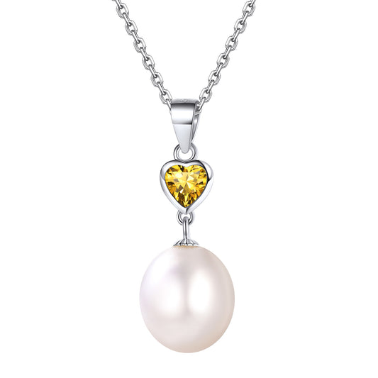 Sterling Silver Heart Birthstone Pearl Pendant Necklace