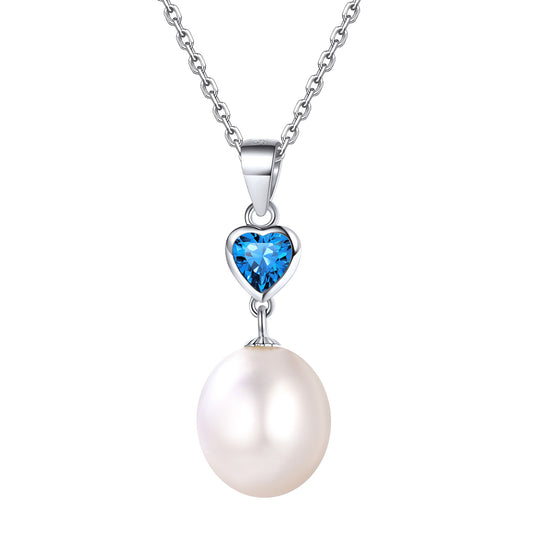 Sterling Silver Heart Birthstone Pearl Pendant Necklace