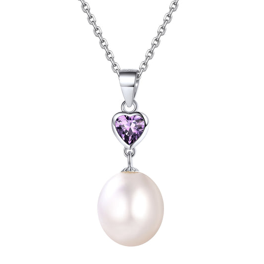 Sterling Silver Heart Birthstone Pearl Pendant Necklace