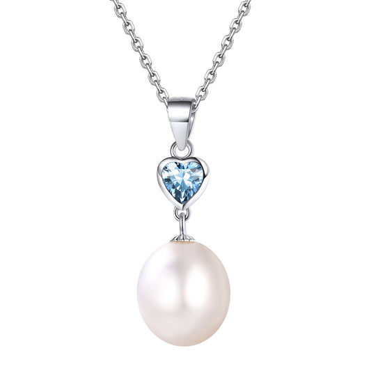 Collier avec pendentif en forme de cœur en argent sterling et perle et pierre de naissance