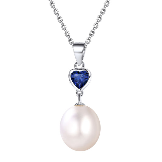 Sterling Silver Heart Birthstone Pearl Pendant Necklace