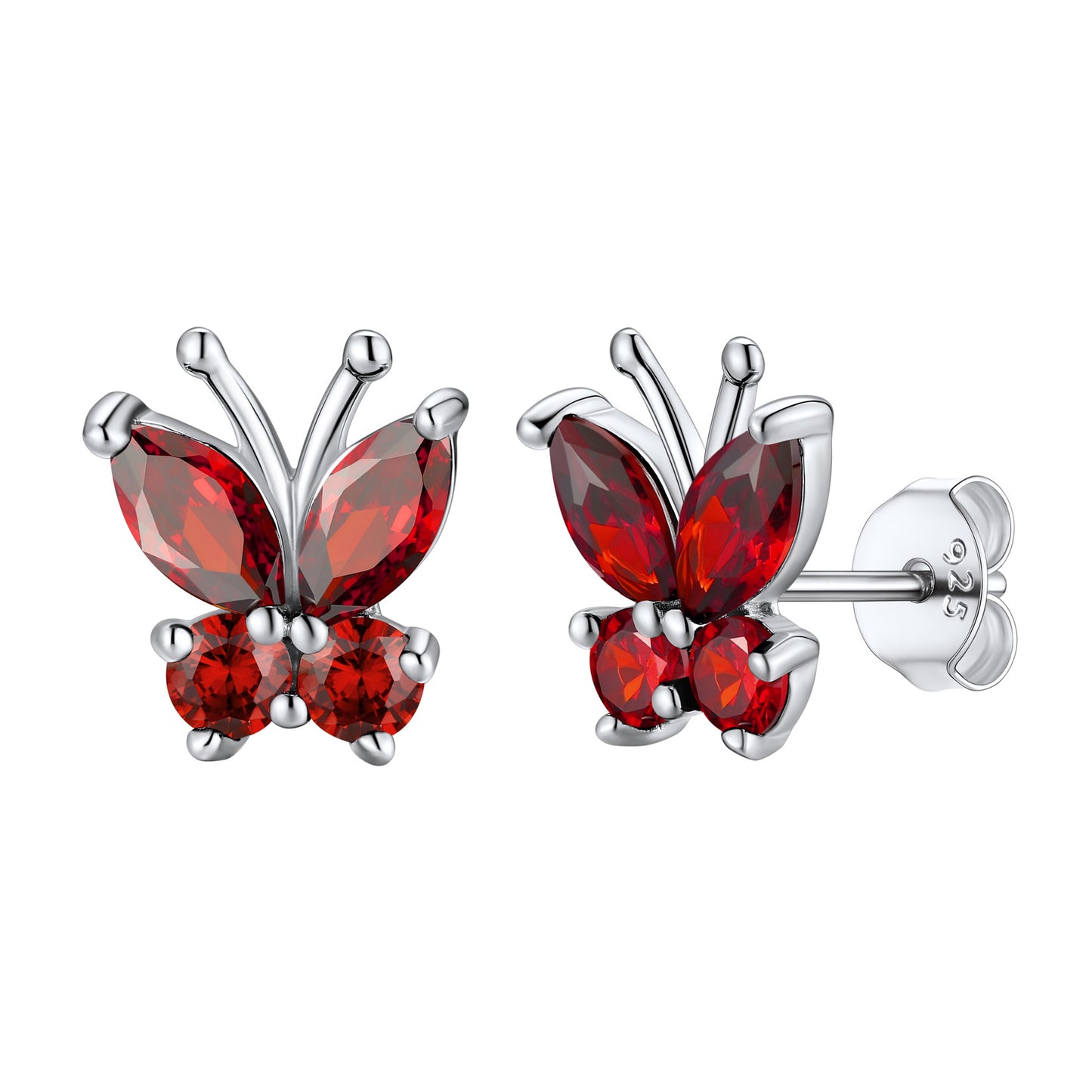 January Birthstone Butterfly Stud Earrings on whiite background