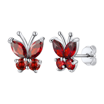 January Birthstone Butterfly Stud Earrings on whiite background