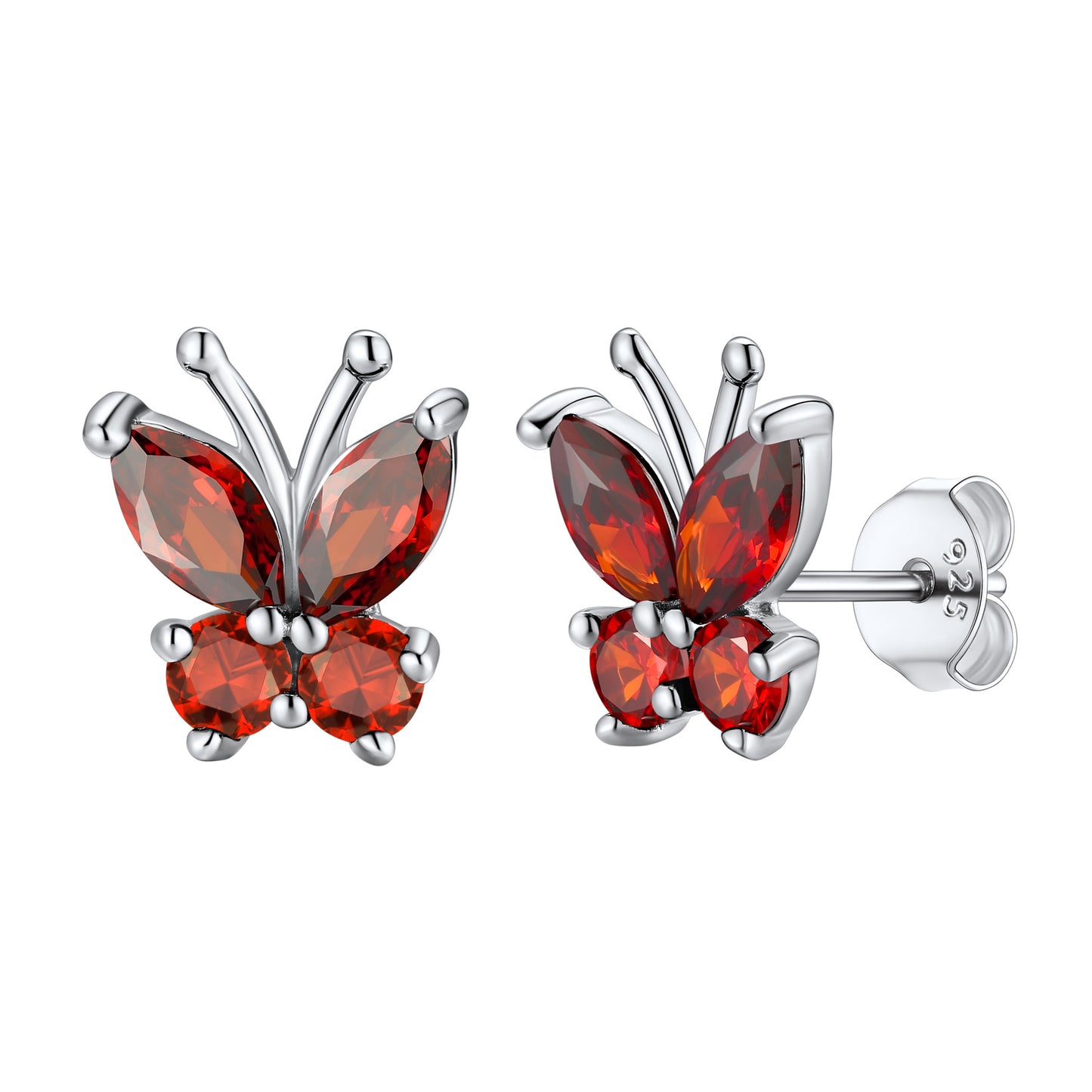 July Birthstone Butterfly Stud Earrings on white background