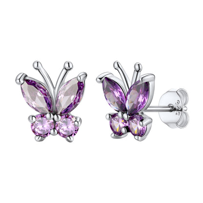 June Birthstone Butterfly Stud Earrings on whiite background