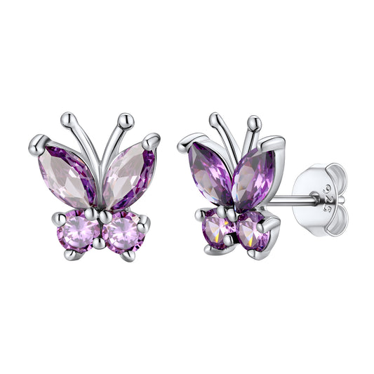 June Birthstone Butterfly Stud Earrings on whiite background