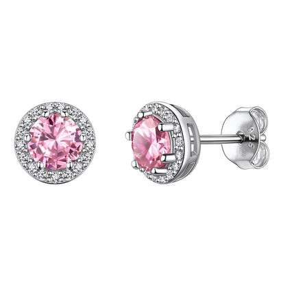 Halo July Birthstone Ruby Stud Earrings Sterling Silver BIRTHSTONES JEWELRY