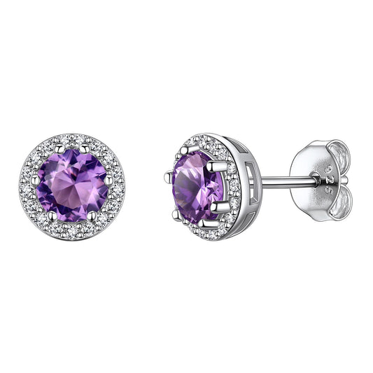 Halo July Birthstone Ruby Stud Earrings Sterling Silver BIRTHSTONES JEWELRY