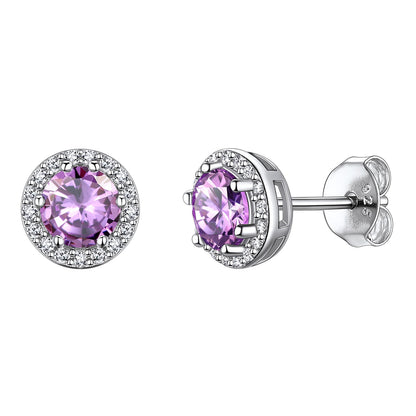 Halo July Birthstone Ruby Stud Earrings Sterling Silver BIRTHSTONES JEWELRY