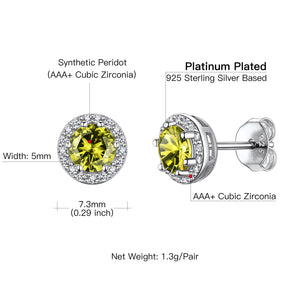 Boucles d'oreilles à tige en argent sterling avec pierre de naissance et halo de zircones cubiques