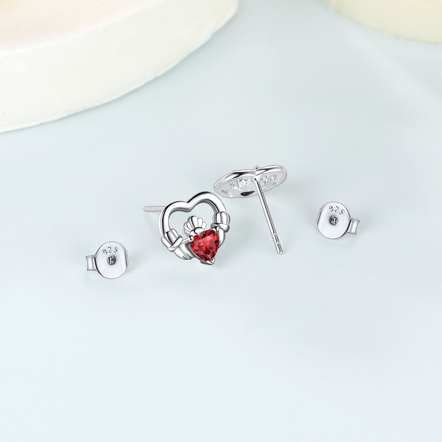 Sterling Silver Claddagh Birthstone Stud Earrings For Women