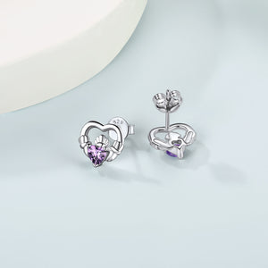 Sterling Silver Claddagh Birthstone Stud Earrings For Women