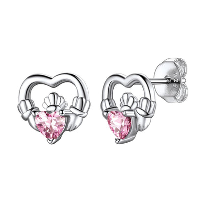 S925 Silver Birthstone Claddagh Stud Earrings for Women BIRTHSTONES JEWELRY