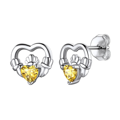 S925 Silver Birthstone Claddagh Stud Earrings for Women BIRTHSTONES JEWELRY