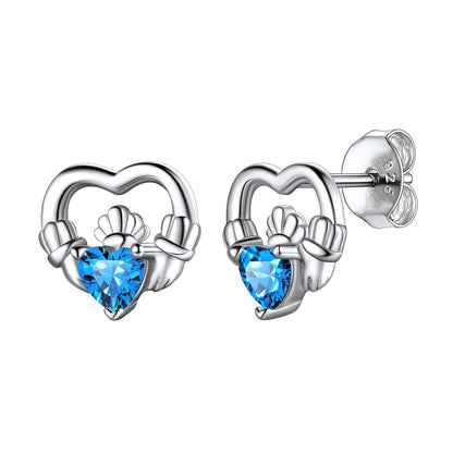 S925 Silver Birthstone Claddagh Stud Earrings for Women BIRTHSTONES JEWELRY