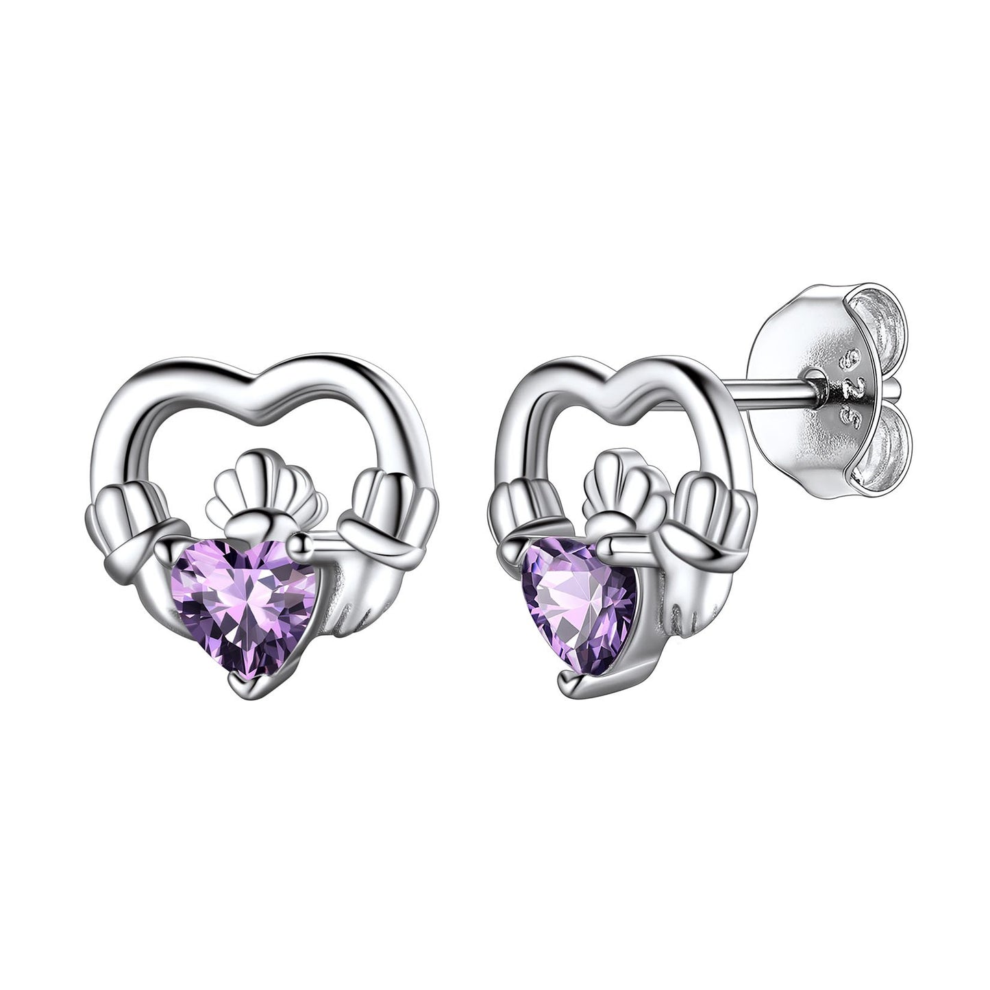 S925 Silver Birthstone Claddagh Stud Earrings for Women BIRTHSTONES JEWELRY